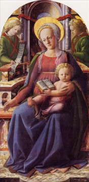  Virgen Pintura al %C3%B3leo - La Virgen y el Niño entronizados con dos ángeles Christian Filippino Lippi